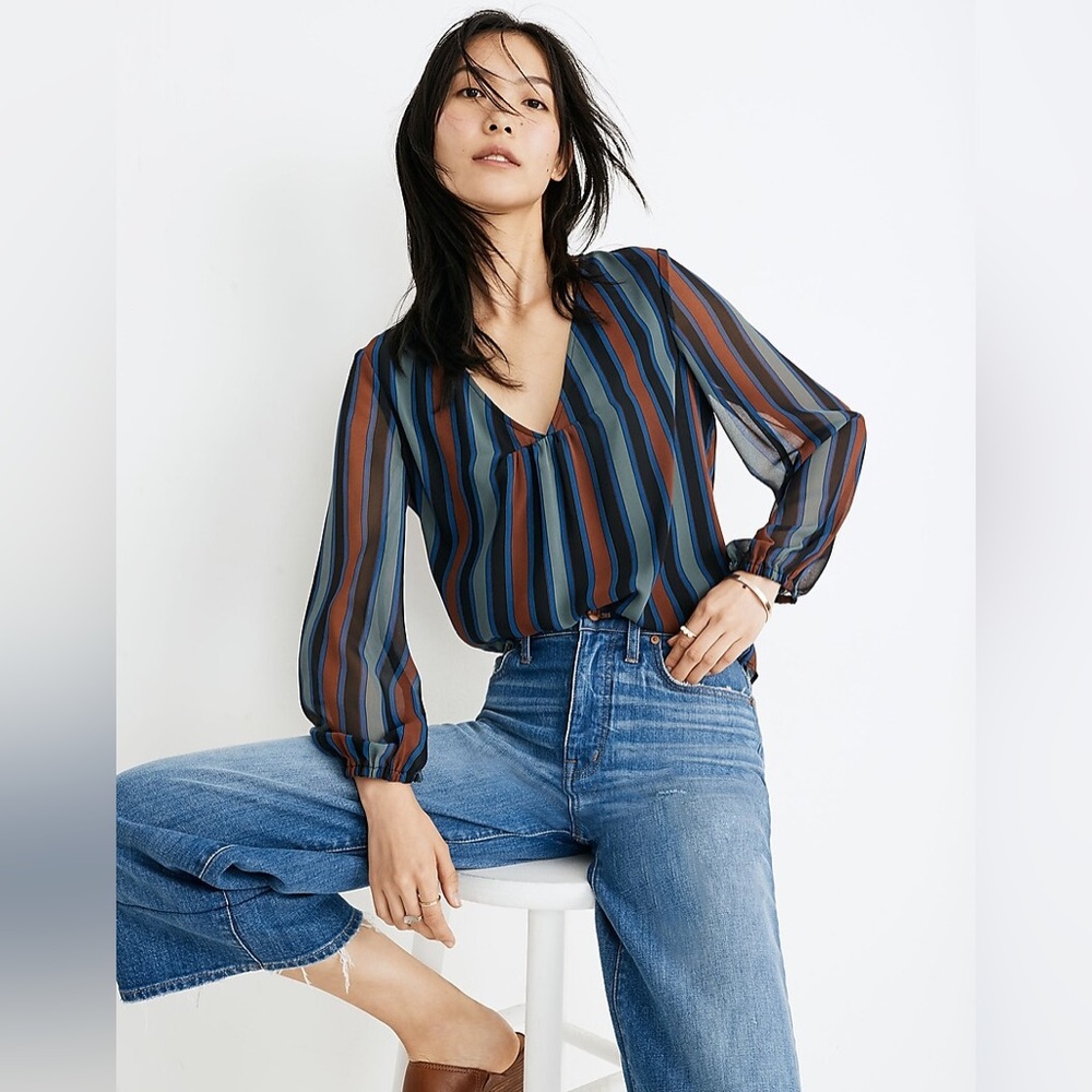 Madewell Sheer Sleeve Top in Academy Stripe